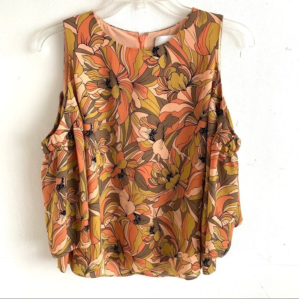 Prose & Poetry Floral Cold Shoulder Lined Top size S